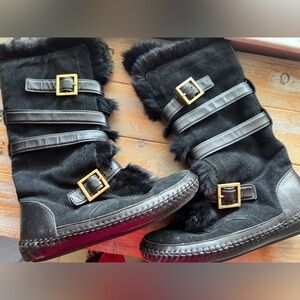 Tory Burch “The Jaden” Rabbit Fur Lined Suede Leather Boots Women’s 8
